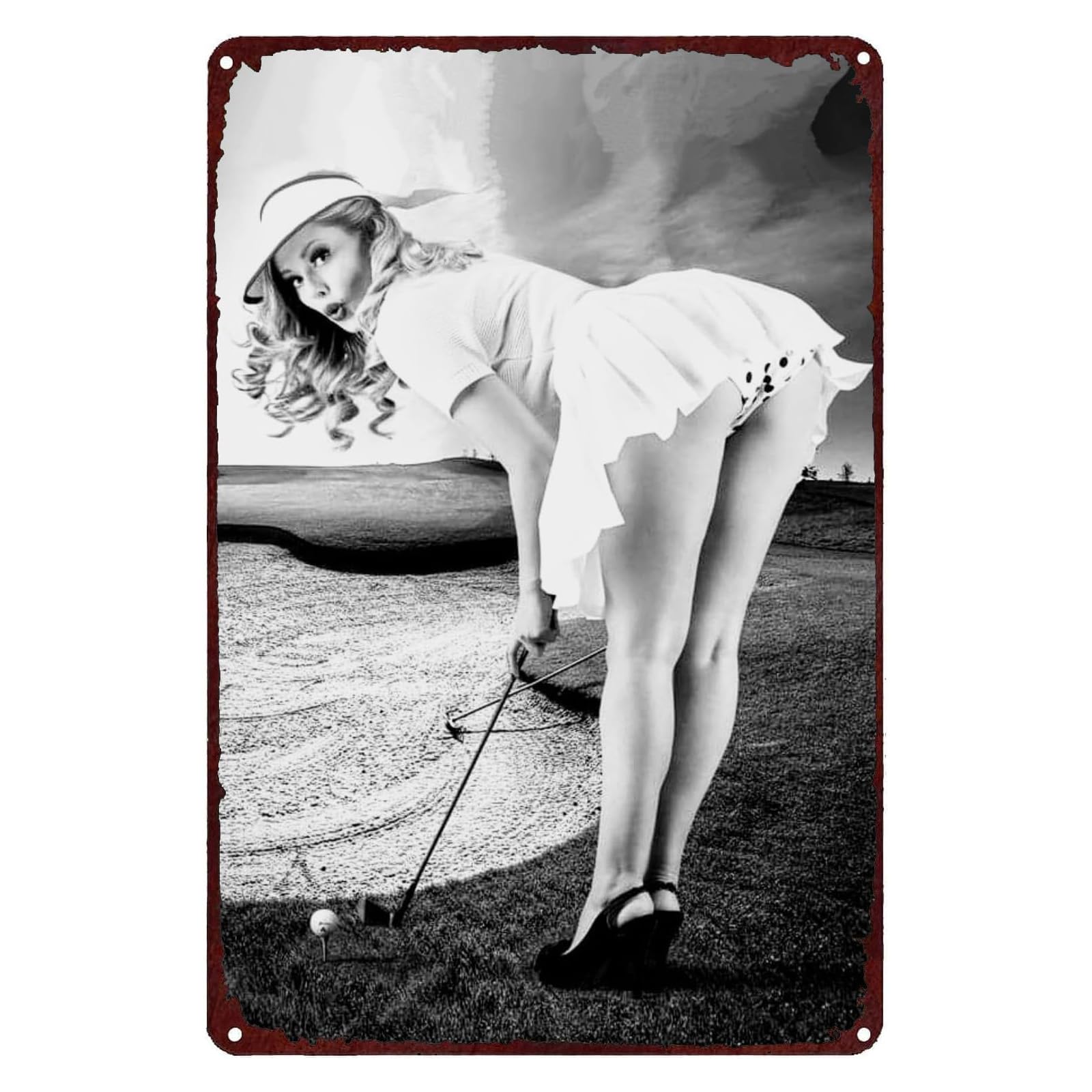

Pinup Girl Tin Sign Girl Who Plays Golf Metal Poster Iron Painting Tin Signs For Home Man Cave Living Room Bathroom Bar Gym Club 20x30cm（7.8x11.8inch）