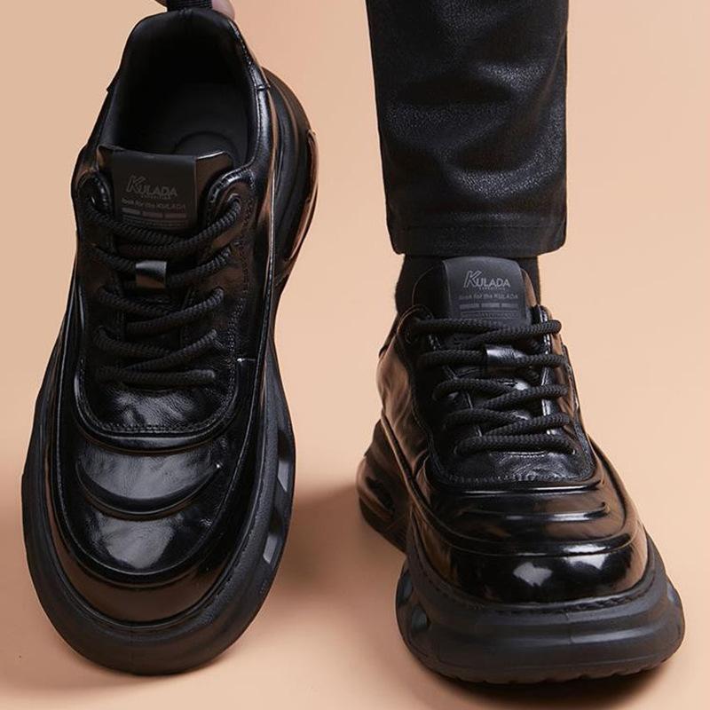 Casual leather shoes men's new sports style soft-soled Derby shoes youth versatile British leather thick-soled heightening men's shoes