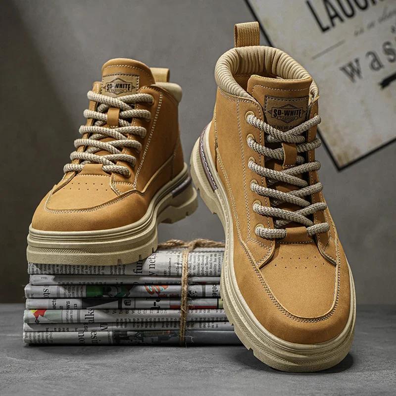 Fashion Fashionable Men's Boots High Top Casual Sneakers Men Designer Anti-Slip Ankle Boots Outdoor Thick Sole Mens Work Boots New Style