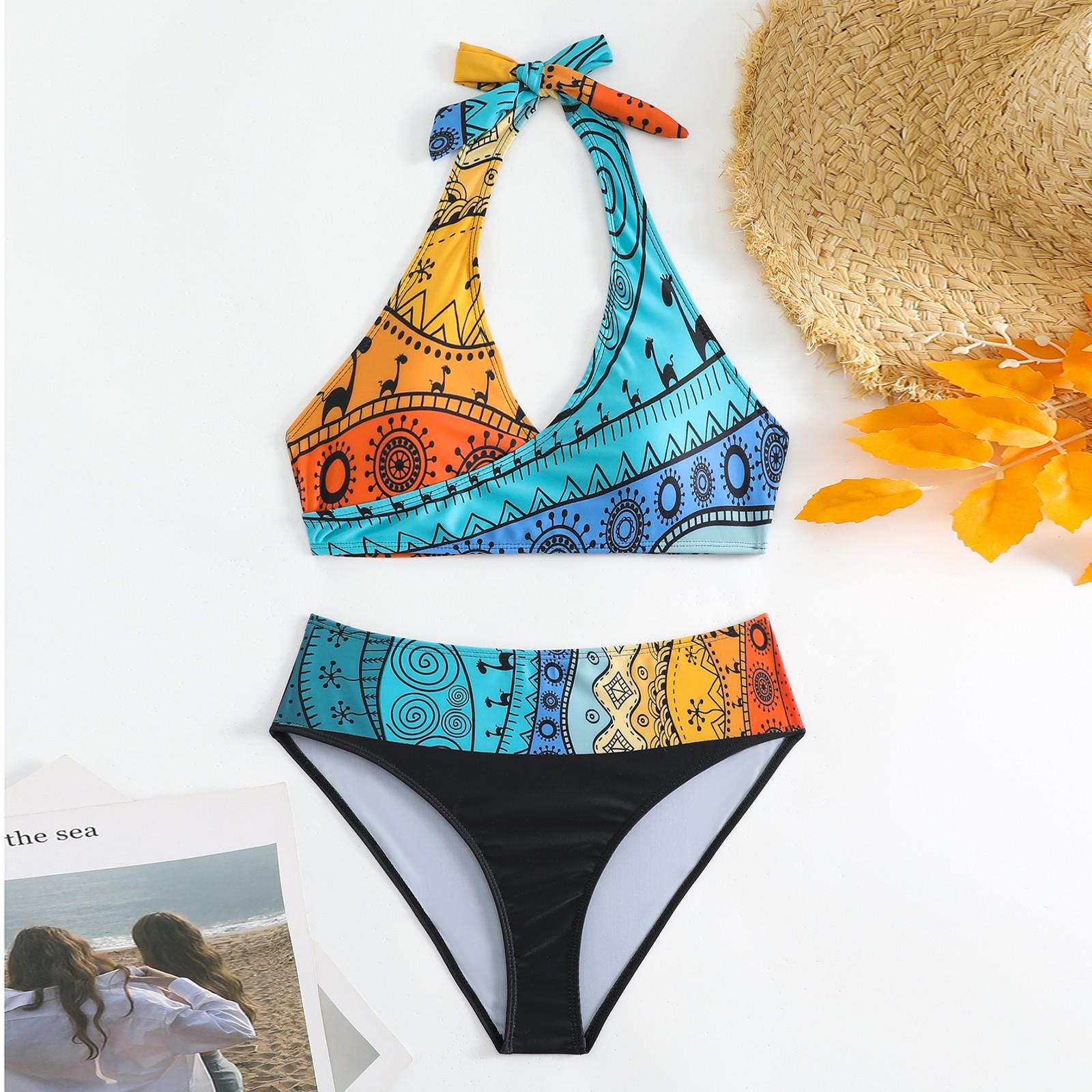 

Женский раздельный модный сексуальный купальник-бикини с принтом и подкладкой для груди без стальных скобок XL шафрановый