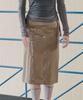 Awi Fake Leather H-Line Skirt_Mocha