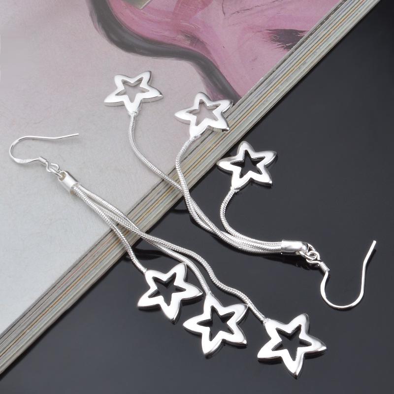 High quality silver color Tassel hanging stars Earrings for woman fashion wedding party Jewelry Christmas Gift