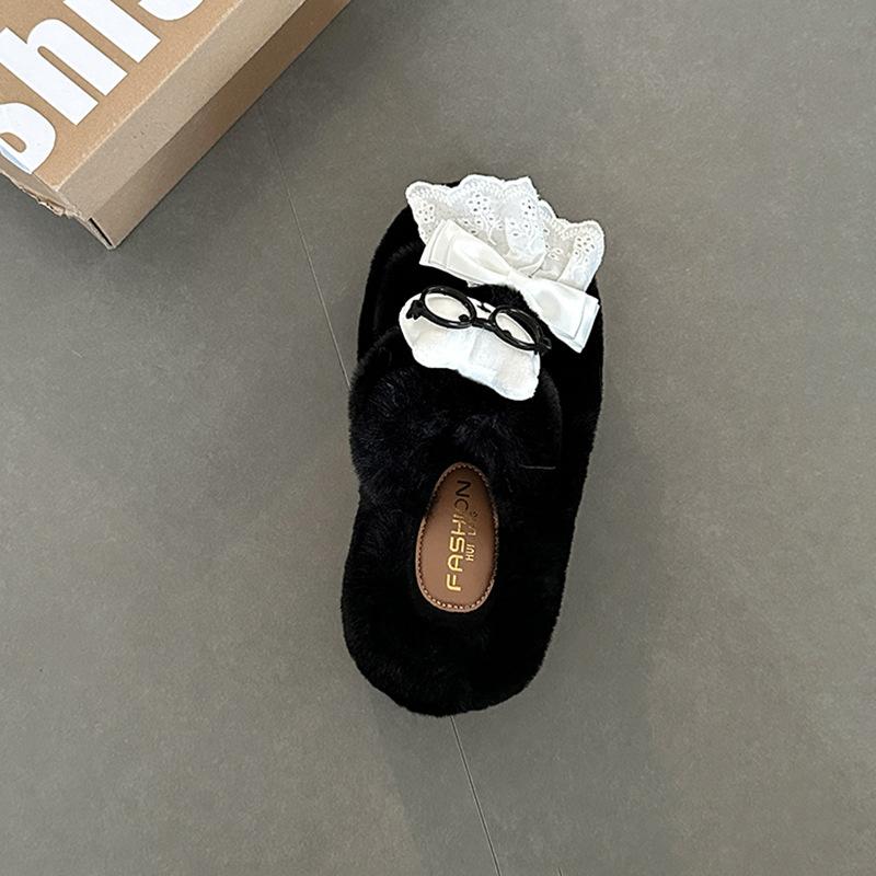 Bear casual bag head fluffy slippers women's 2025 autumn and winter new fashion warm home lazy shoes one-word cotton tow