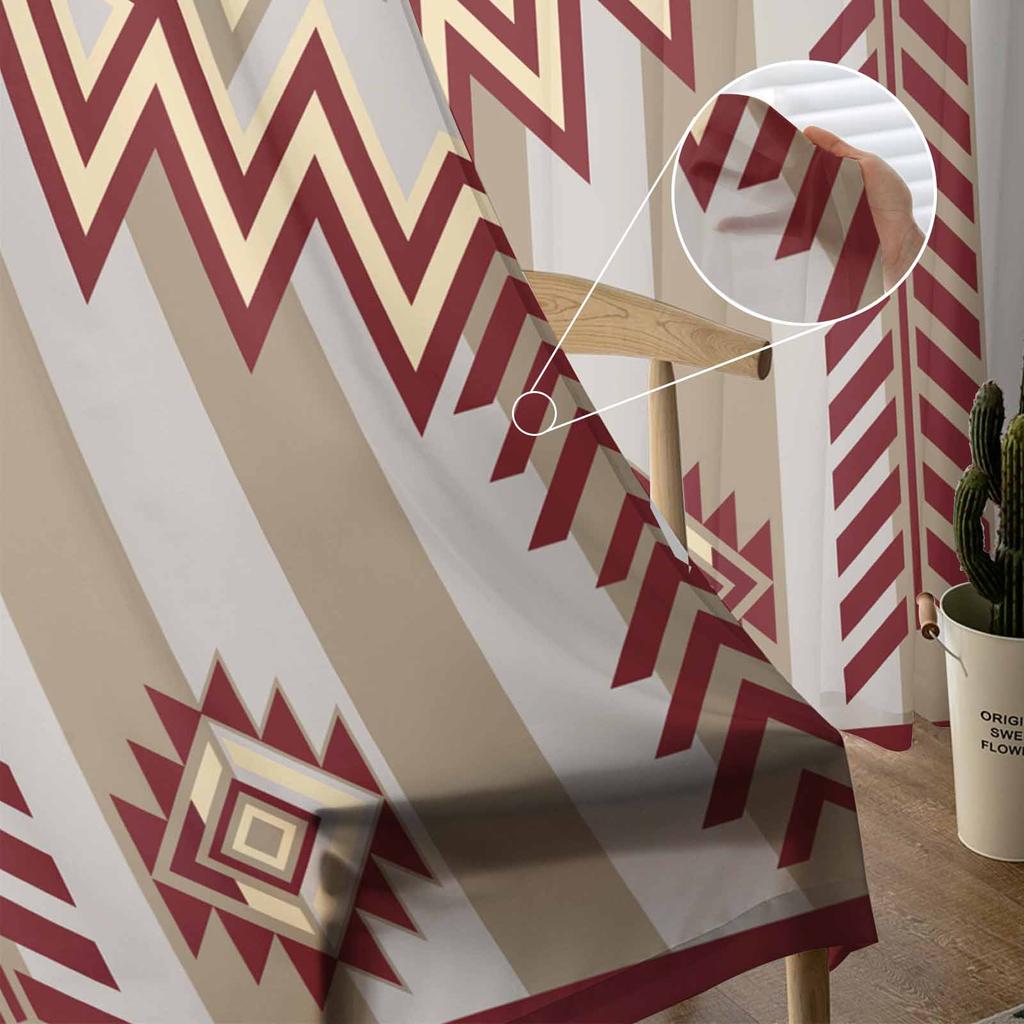 Bohemian Aztec Rural Farmhouse Red Sheer Curtains for Living Room Decoration Window Curtains Kitchen Tulle Voile Curtains