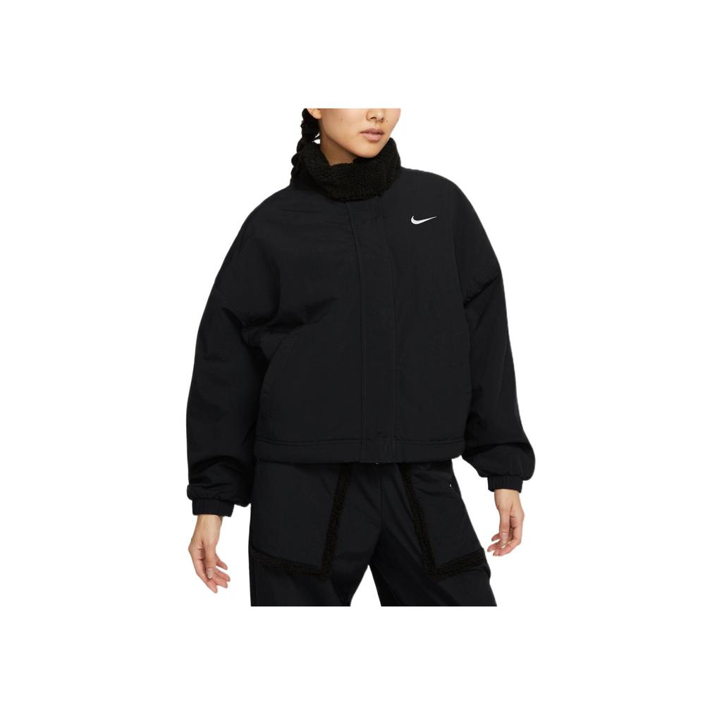 Nike Logo Solid Color Faux Lamb Fleece Jacket Women Jacket Black DQ6847-010