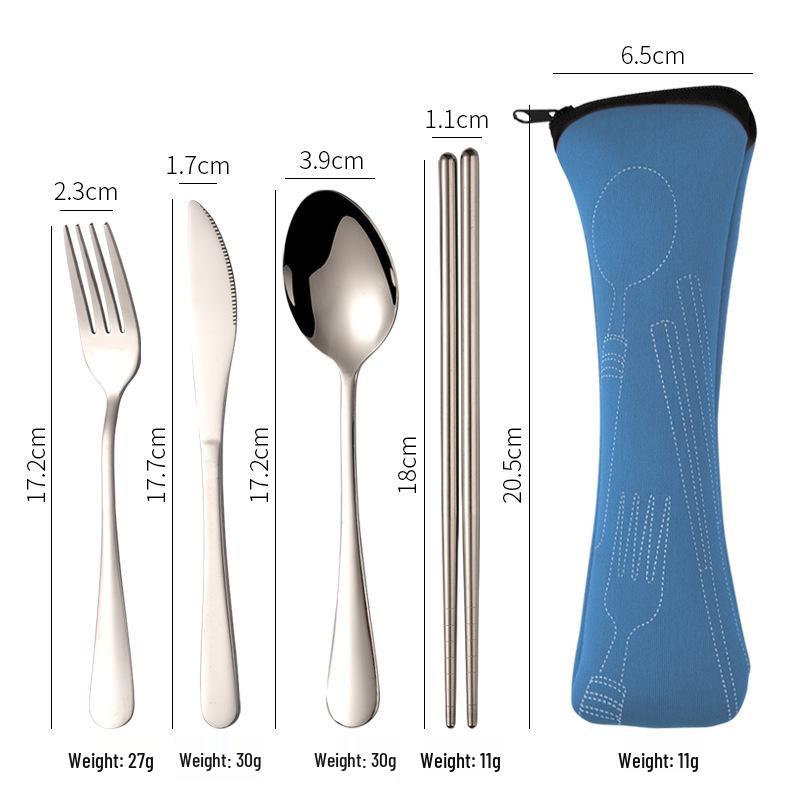 Stainless Steel Cutlery Set: Knife, Fork, Spoon & Chopsticks - Portable 4-Piece Set for Students, Travel, & Gifts