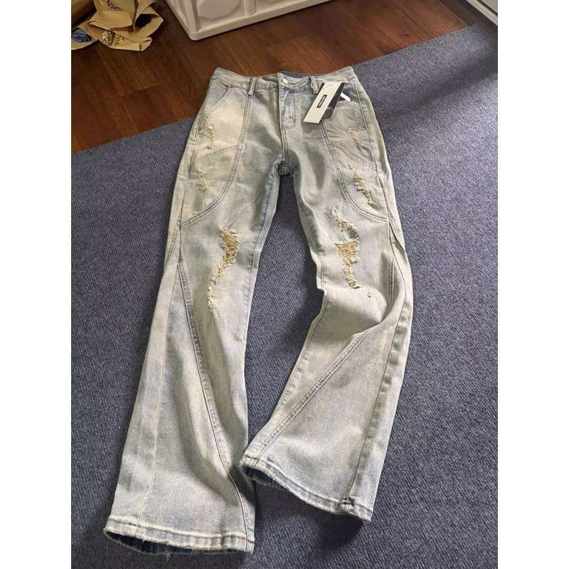 

JYL Men s Straight Jeans American Vintage Fake Two-Piece Camo Cleanfit Denim Pants 2XL