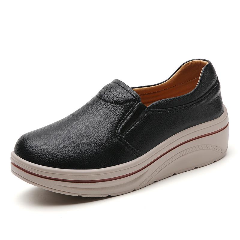 2026 new thick-soled muffin shoes casual women's single shoes elastic band rocking shoes wedge heel mother shoes