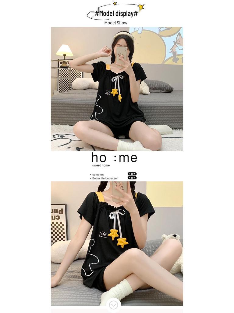 Pijamale de Bumbac Stil Prințesă Mărimi Mari - Set Dulce, cu Mânecă Scurtă, de Vară pentru Acasă