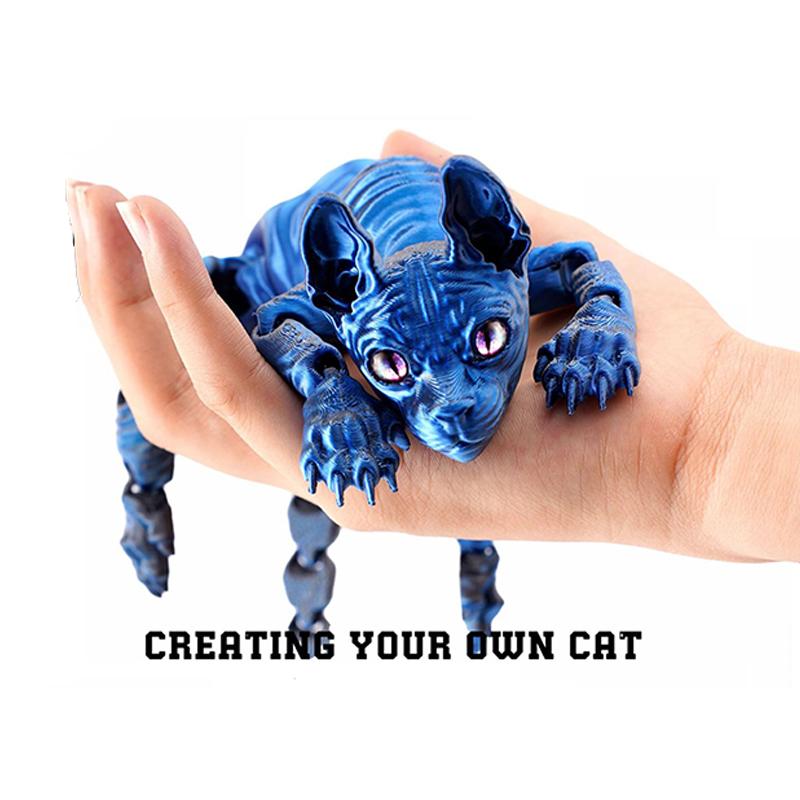 3D Printed Sphynx Cat Animal Toy Realistic Hairless Figurine Cat Fidget Toy For Cat Lover Collector Home Decoration