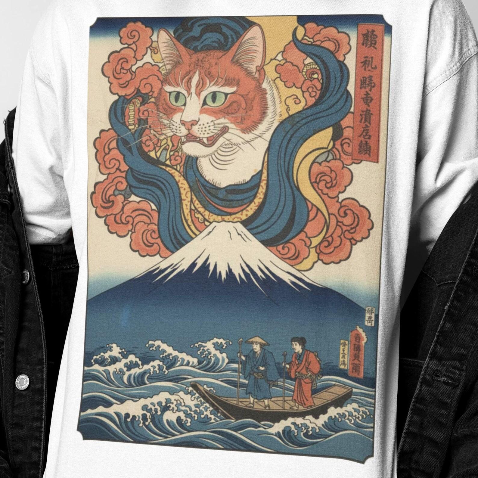 Japanese Cat Ukiyo Art Shirt | Ancient Cat Graphic Tee | Vintage Japan Cat Art T Shirt S