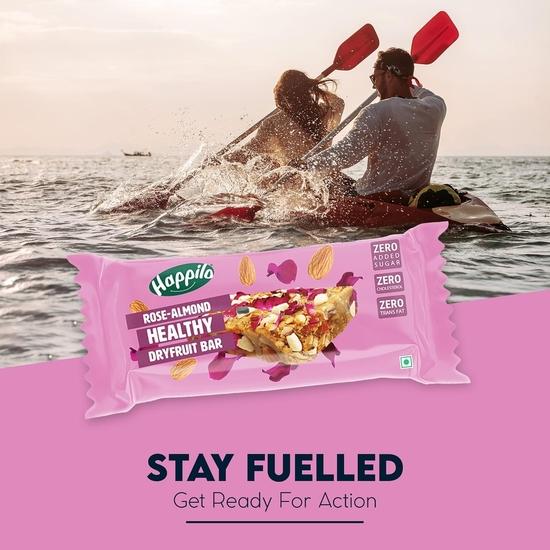 Happilo Rose Almonds Healthy Dry Fruit Bar 35g, Healthy Snack, High in Protein Nuts, No Added Sugar
