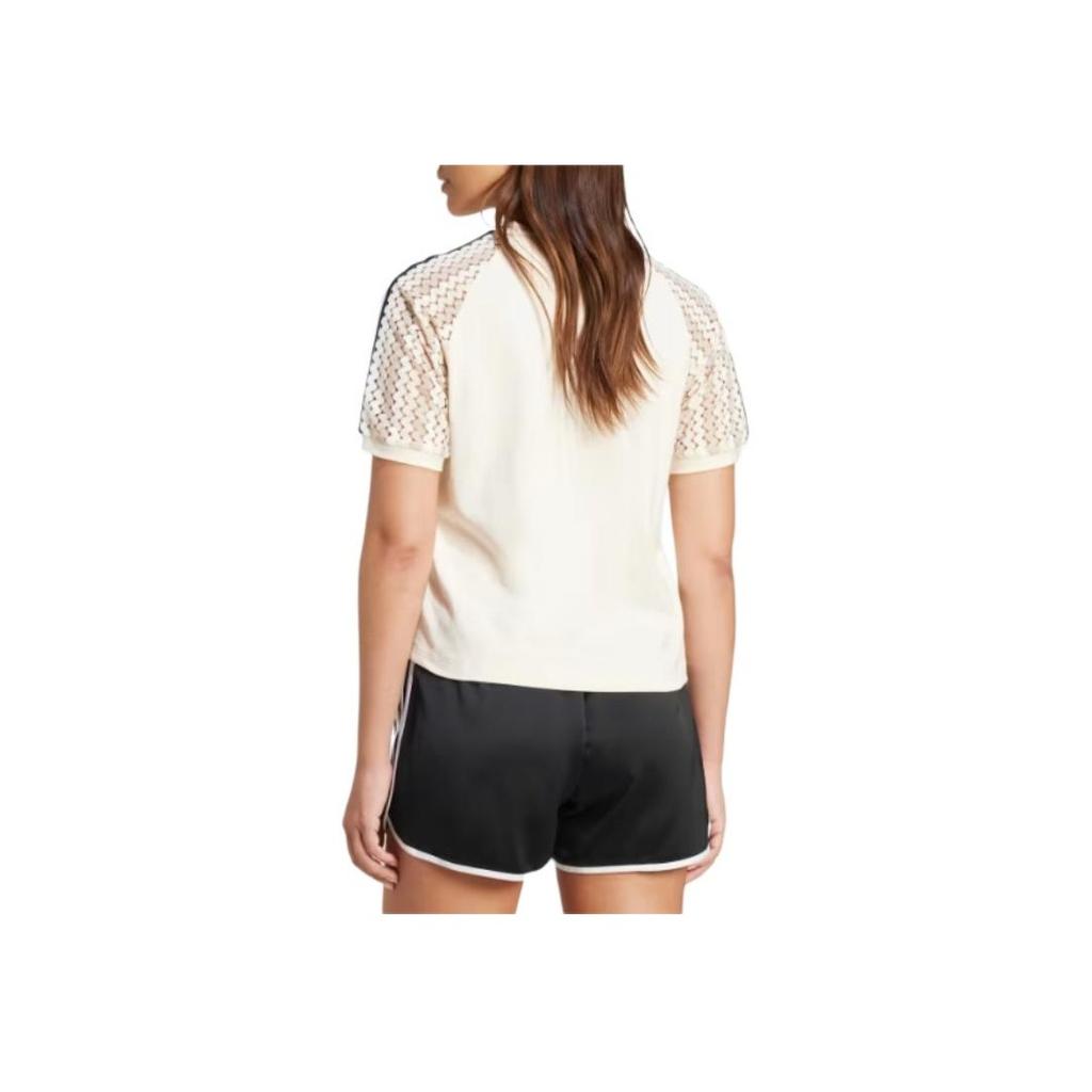 Adidas T-shirt à Manches Courtes et Col Rond Rayé Originals pour Femme Hauts Blanc Magique KC0770