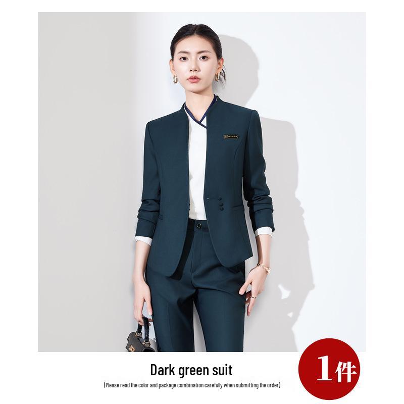 Women's Black Suit Set for Professional Reception & Hotel Work, Spring to Winter Attire.
