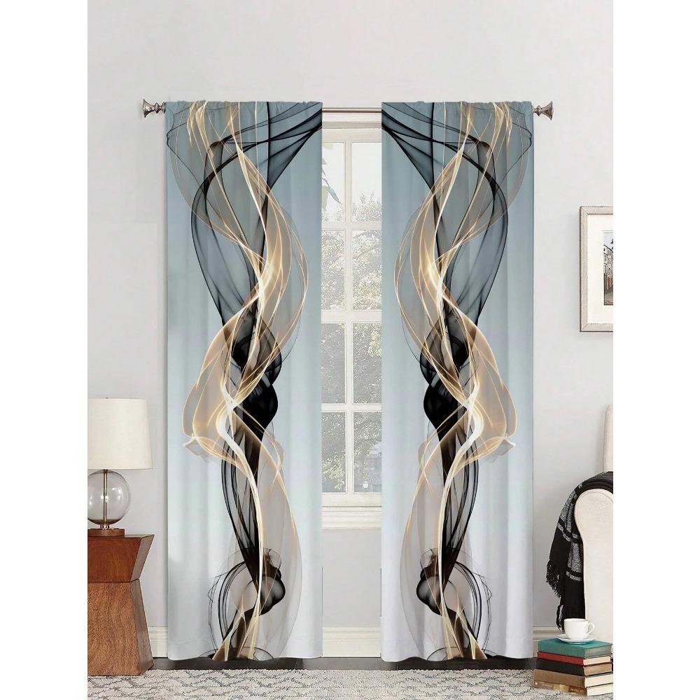 2pcs/Set Fashion Style Modern Abstract Line Art Print Curtain,Suitable For Bedroom Office Kitchen Living Room Study Home Decor