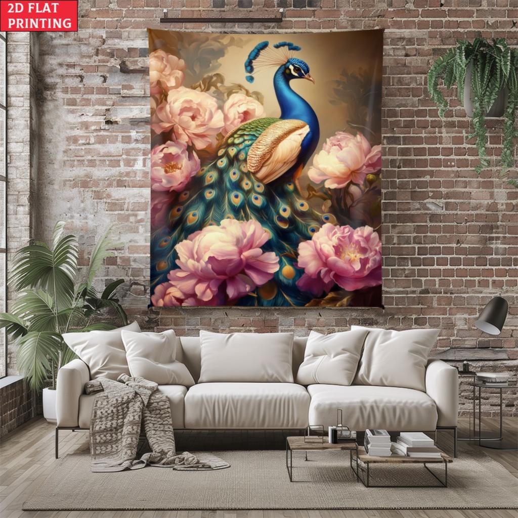 Peacock Tapestry Bird Art Wall Hanging Floral Bohemian Decor Elegant Home Decoration Tropical Nature Art Living Room Accent