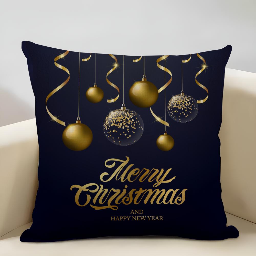 Niedliche Weihnachtselemente Kissenbezug Haushaltsdekoration Leinen Sofakissenbezug: Hautfreundlich & Atmungsaktiv Mit Unsichtbarem Z
