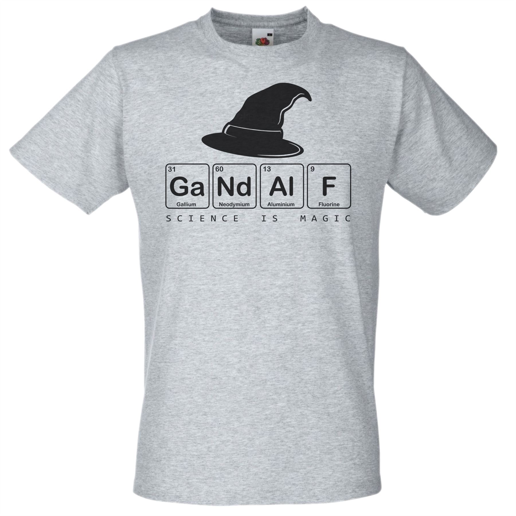 Adults Gandalf Science Is Magic Wizard Periodic Table Unisex Grey TShirt S