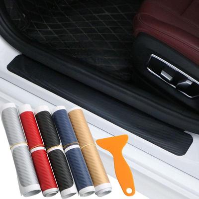 4pcs Black Car Door Sill Plate Protector 3D Carbon Fiber Look Car Sticker Sill Scuff Cover Anti Scratch Decal For All Car