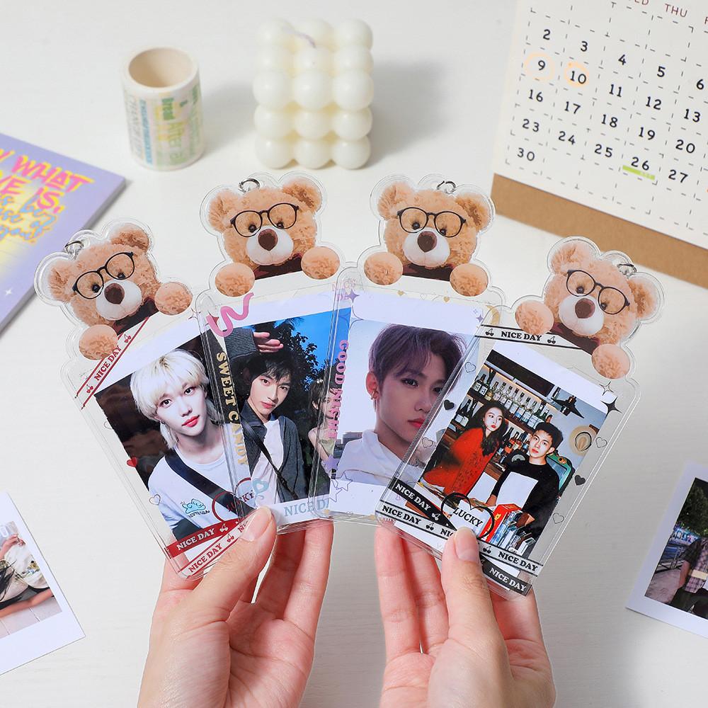 Cartoon Bear Key Chain Photo Display Card Bus Card Protective Students Sleeve