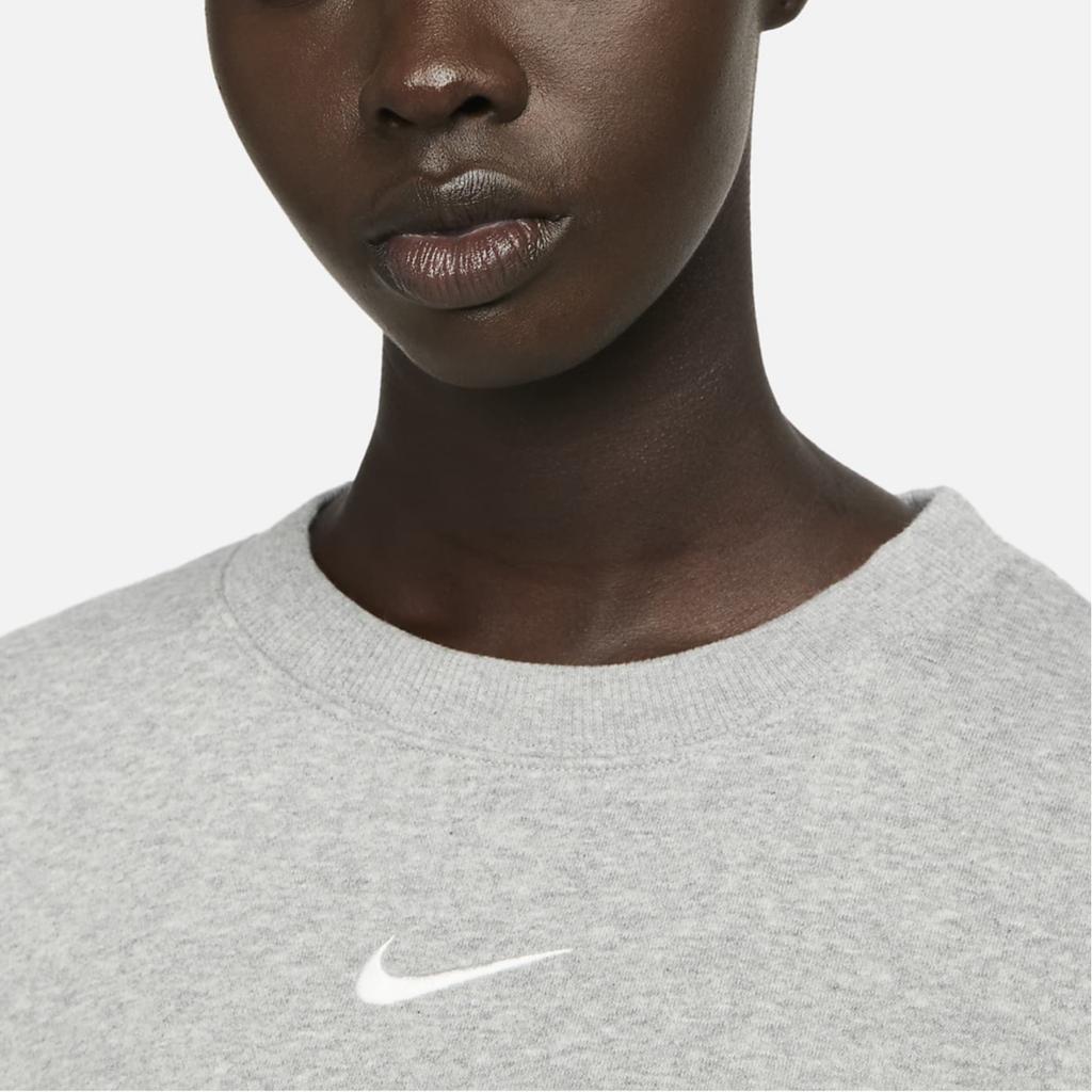 Nike Solid Color Logo Short Loose Round Neck Pullover Sweatshirt Women Sweatshirt Gray DQ5762-063