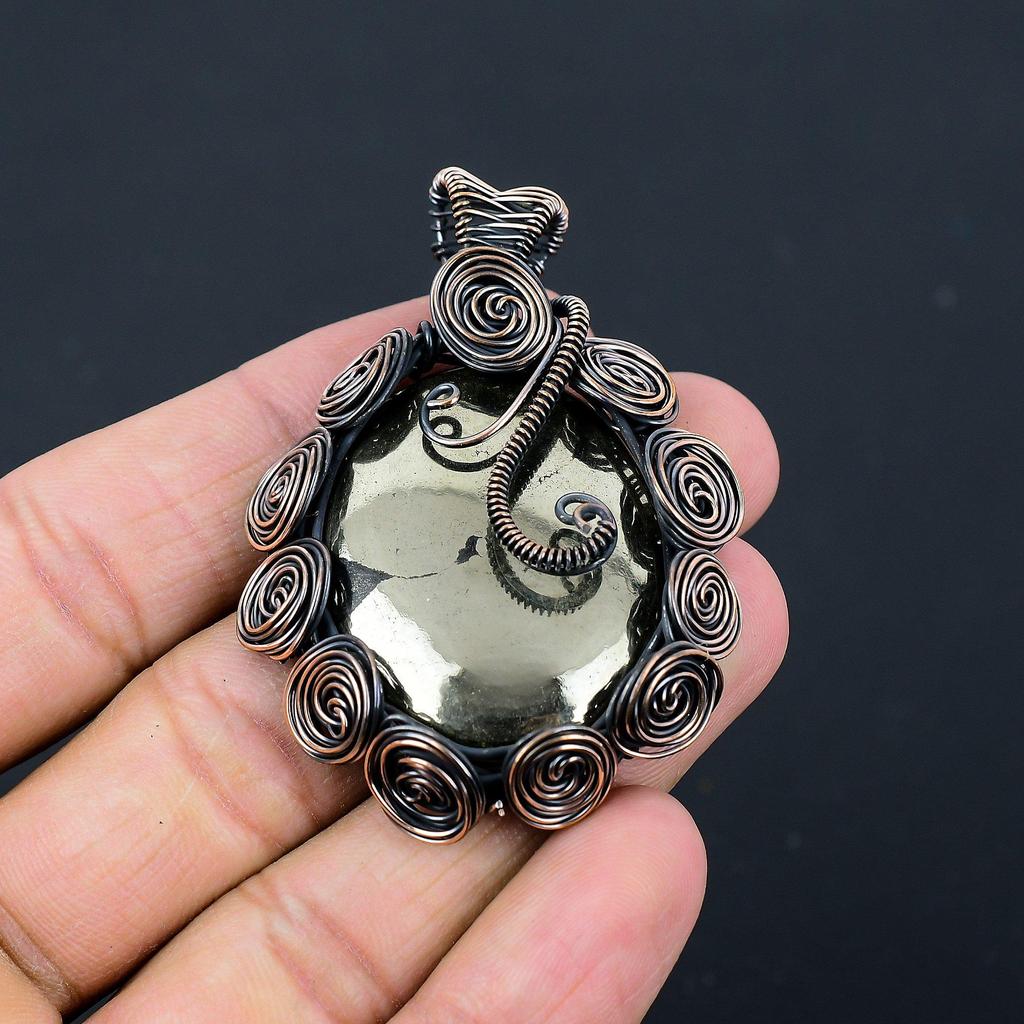 Χρυσός Απατίτης Πυρίτης Πολύτιμος Λίθος Περίδεση με Χάλκινο Σύρμα Χειροποίητο Κρεμαστό Κόσμημα Για Δώρο