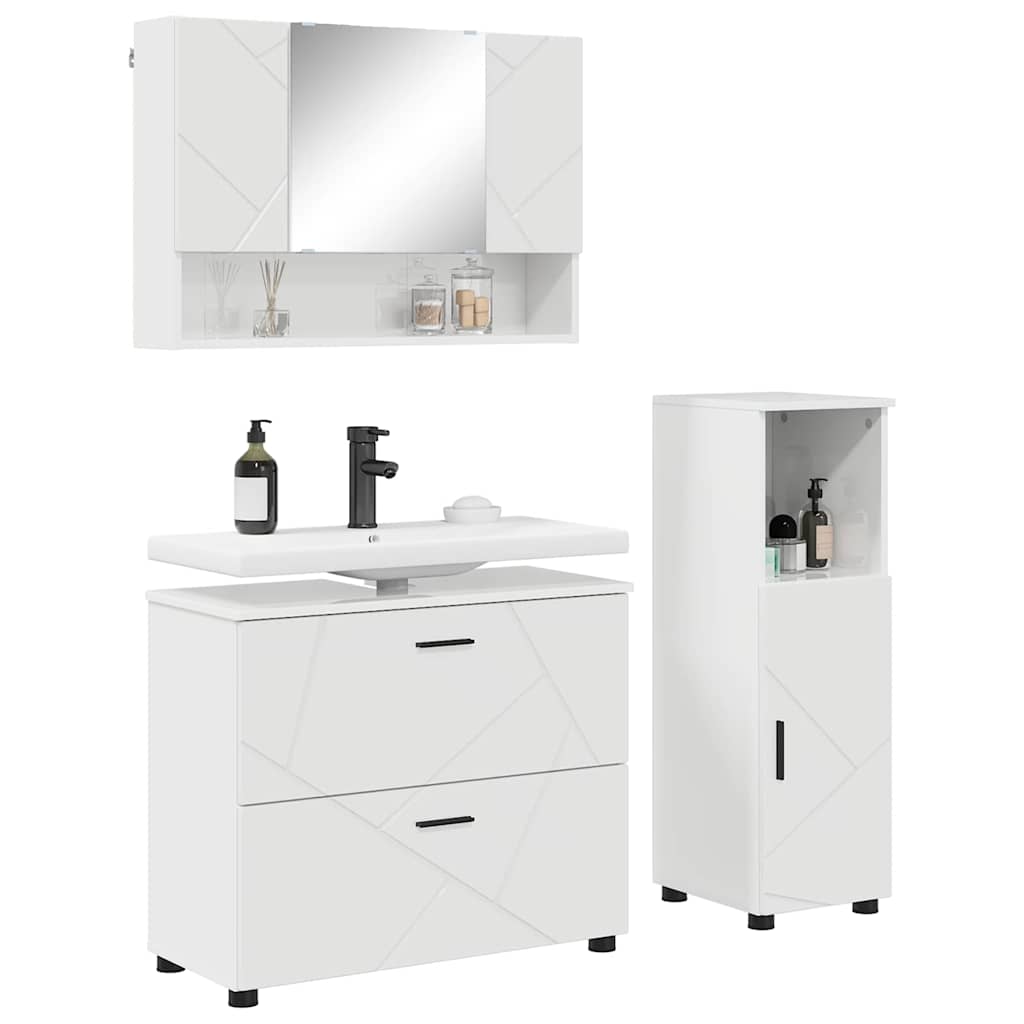 Bathroom Furniture Set 3 pcs High Gloss White Plywood and Metal