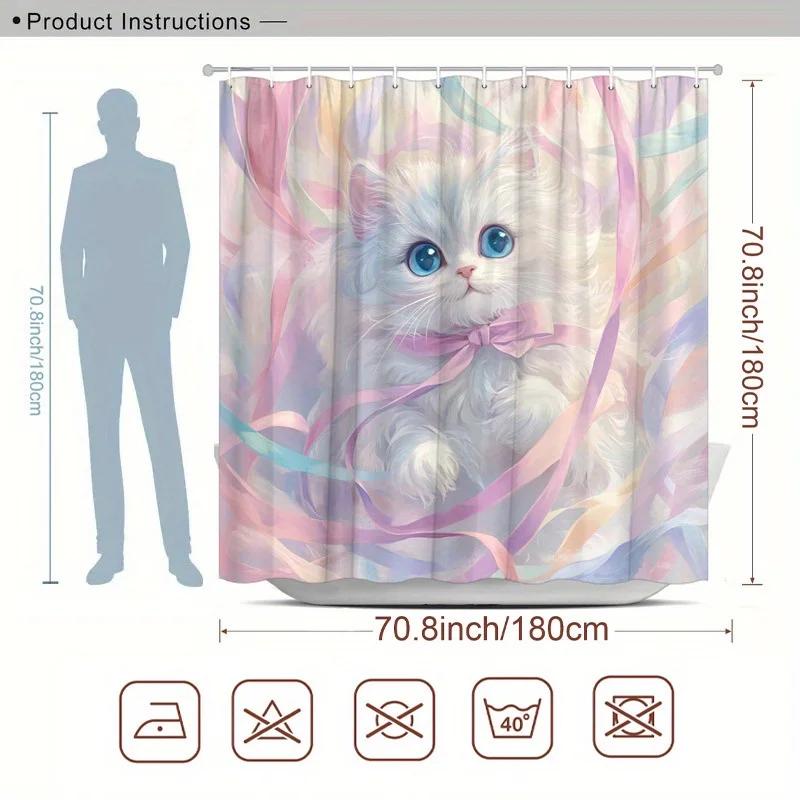 Adorable Pink Kitten Shower Curtain - Water-Resistant, Easy to Clean, Adds a Sweet and Playful Touch to Your Bathroom Decor