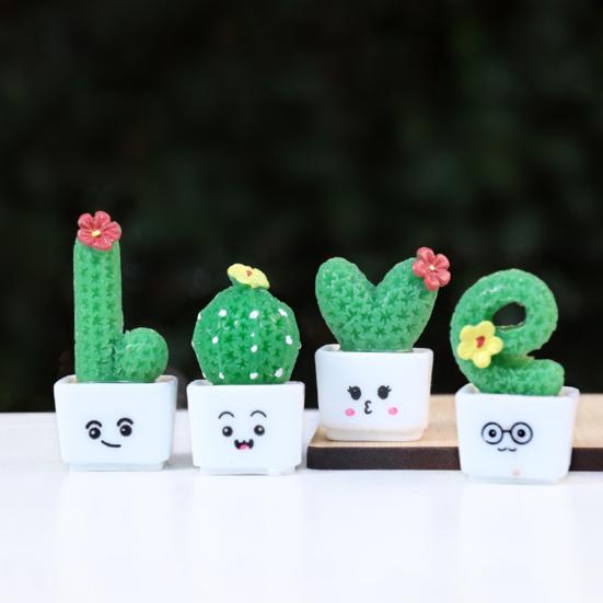 4/8 stk/sett Mini potteplante kaktus ornament Tegneserieuttrykk KJÆRLIGHET Form Kaktus Plantepotte Statue Figur Hjemmekontor Skrivebordsdekorasjon