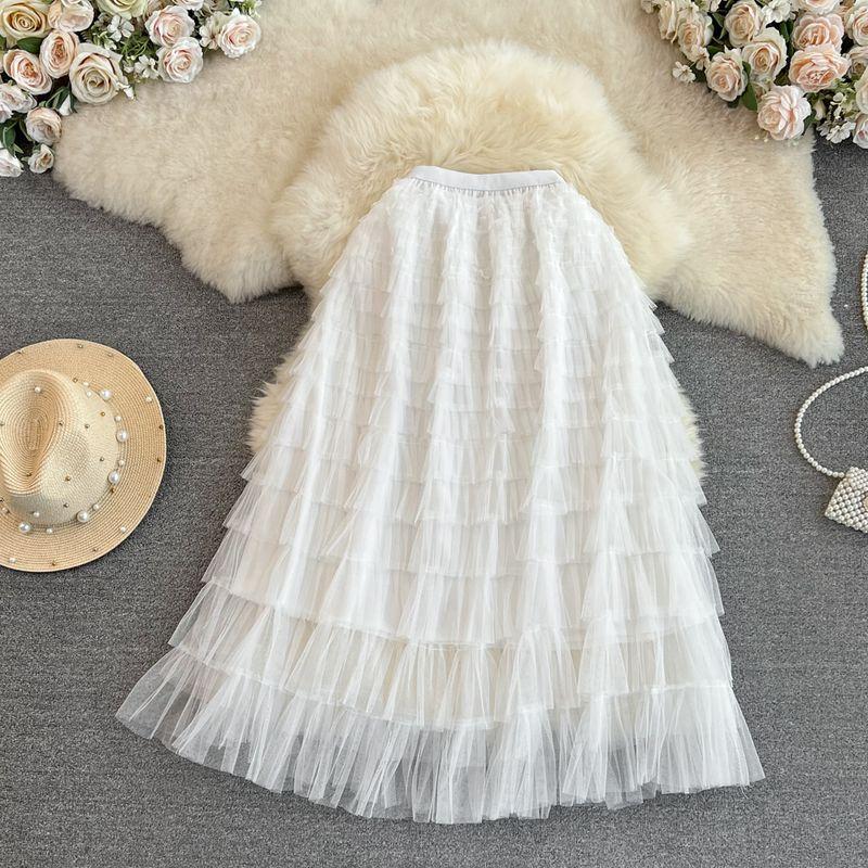 

Воланы Фея Темпераментный А-силуэт Многослойная Юбка из Газа для Торта White All yards