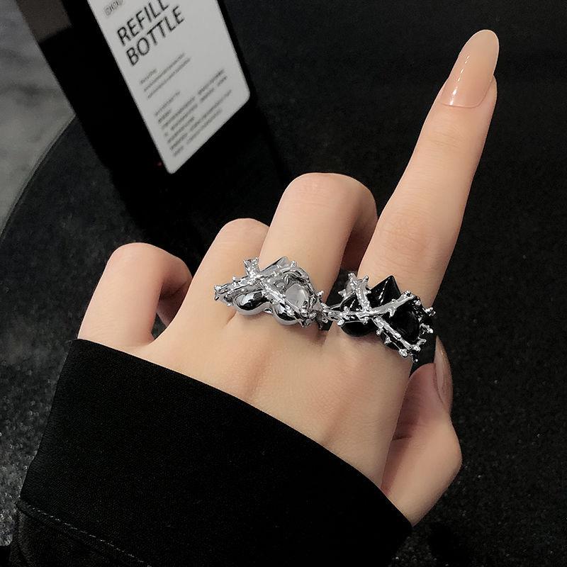 Korean Style Sweet Cool Star Spider Heart Zircon Opal Ring Trendy Open Adjustable Finger Rings For Women Punk  Jewelry