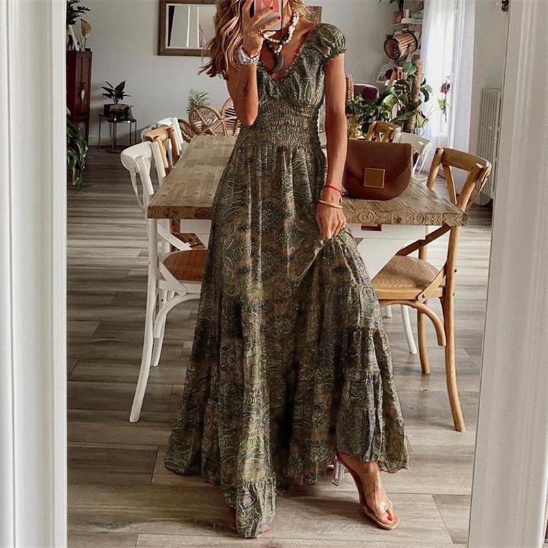 IHUASU Fashion Summer Spring Short Sleeve V-Neck Casual Dresses International Design