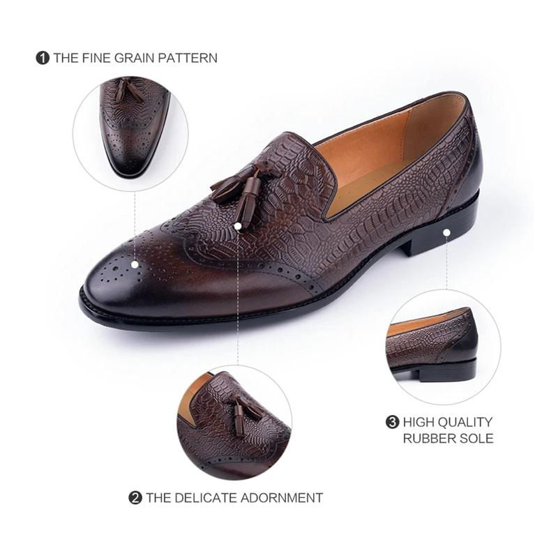 Fashion Wholesale Loafers Shoes For Men Handmade Genuine Leather Daily Wear Tassel Office Business Dress Shoe Coffee Brand Customization