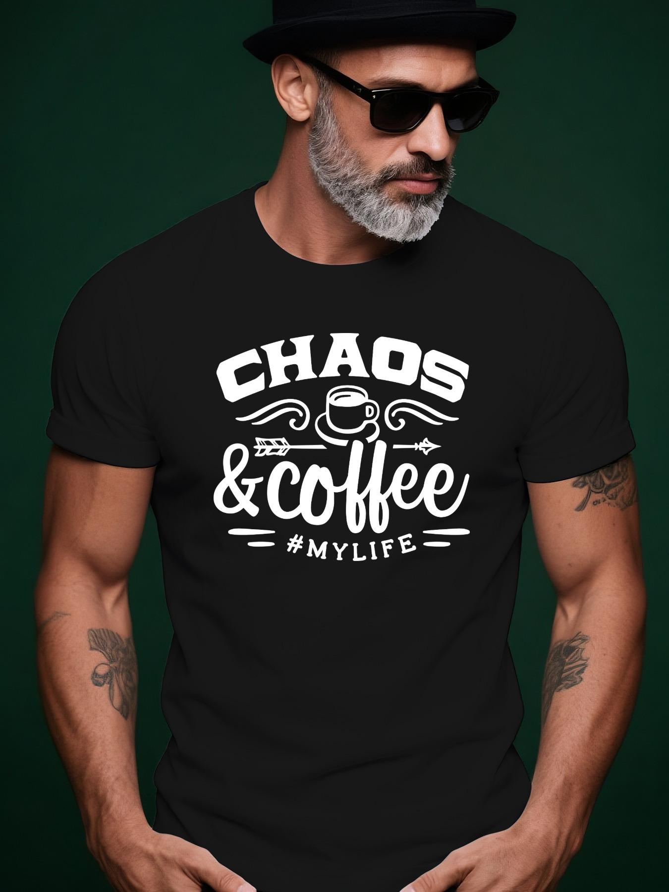 Chaos Coffee Graphic Tshirt - Grey Casual Short Sleeve Te... XXXXL