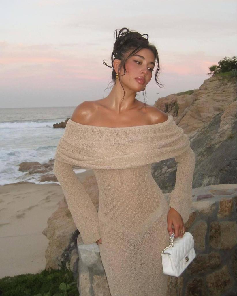 European & American Beach Cross-border One-shoulder Knitted Hollow-out Sexy Long Dress Cover-up