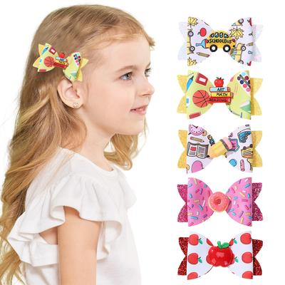 2 Stück/Set Süße Zurück zur Schule Haarspangen Schleifen für Mädchen Niedliche Schulbus Haarnadeln Banddruck Bleistift Haarspangen Boutique Kopfschmuck