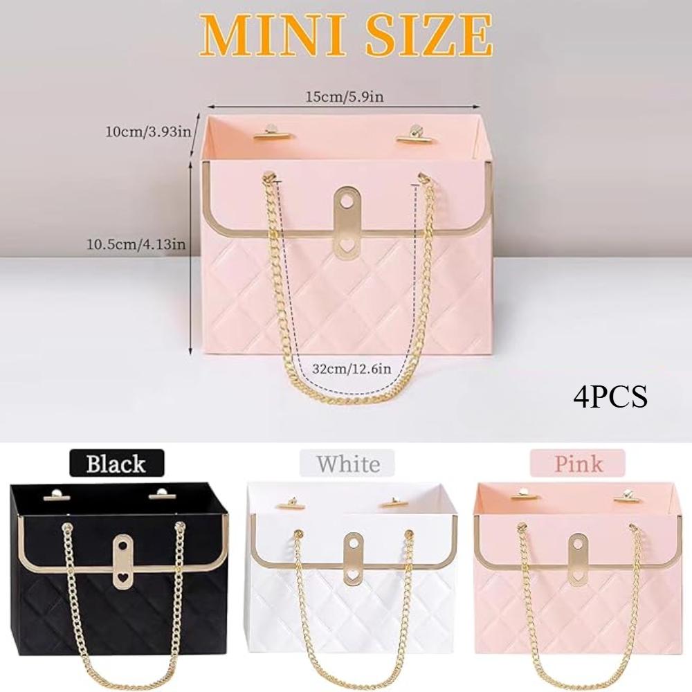 Bouquet Storage Bucket Flower Paper Gift Box with Metal Chain 4PCS Florist Bag with Handle Gift Case for Arrangements Wedding Wrap Bags Pastel Bags
