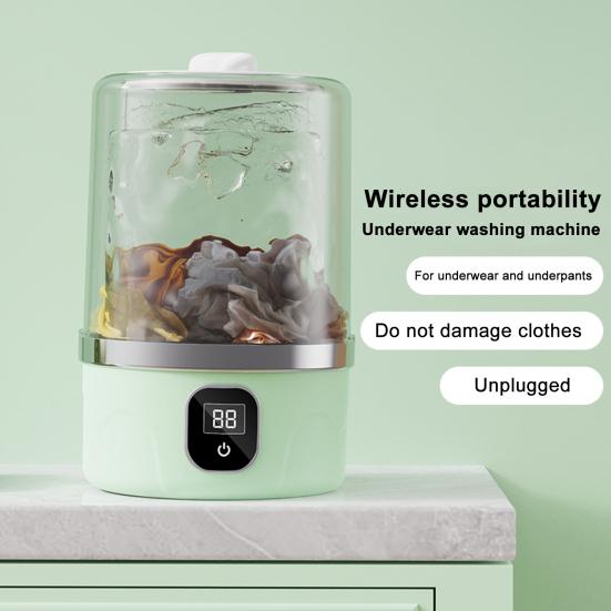 Portable Underwear Washer Rechargeable Cordless Mini Washing Machine Travel Laundry Machine Mini Washer with LED Display for Cleaning Underwear Small