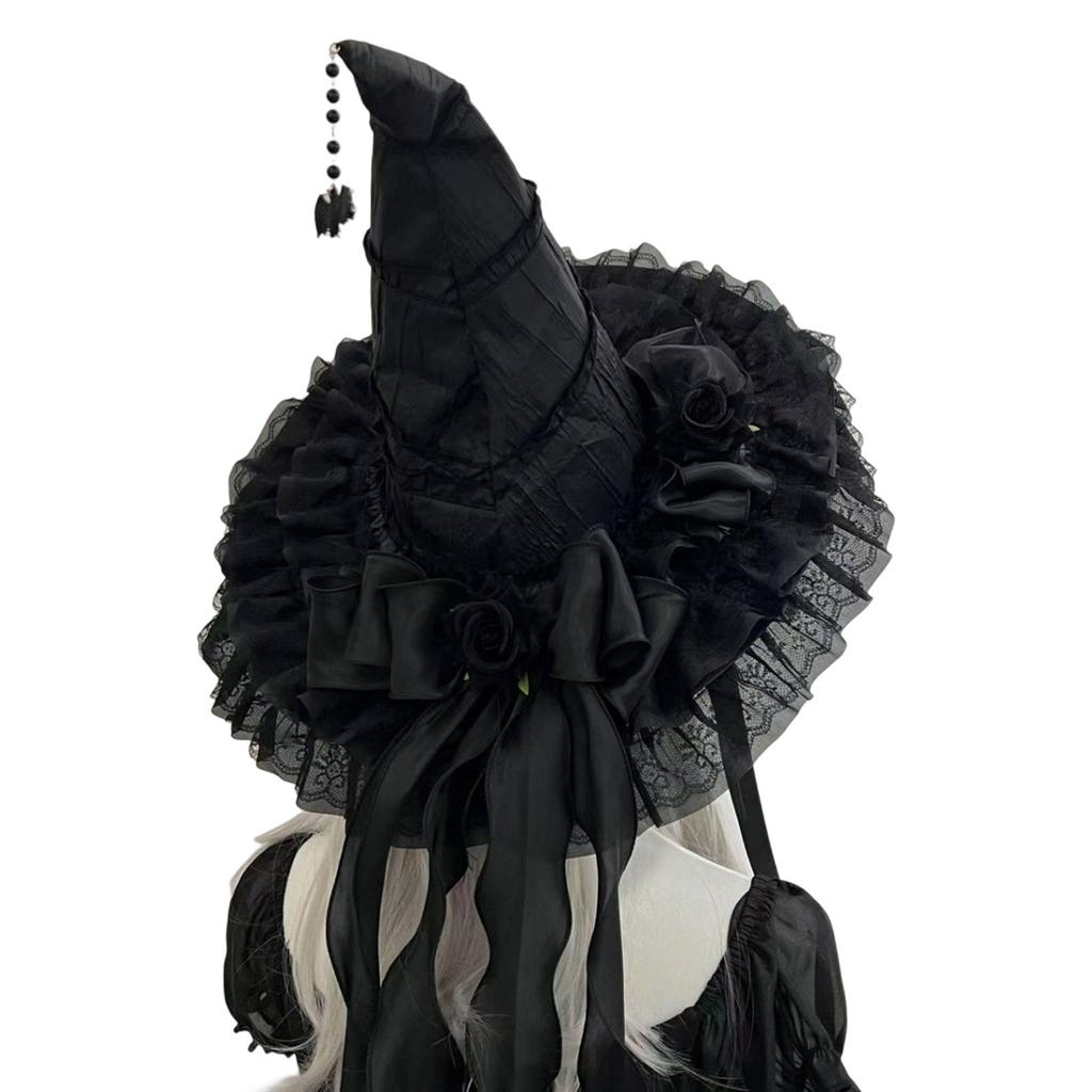 Dark Witch Costume Hat for Women Halloween Party Essential with Adjustable Chinstrap For Holiday Celebration Parites