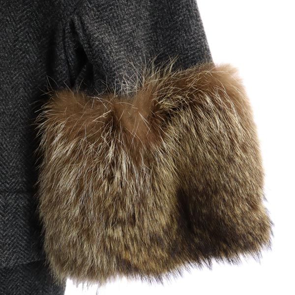 Marni Made In Italy Herringbone No Color Jacket 36 Gray Fur Sleeves Women Used