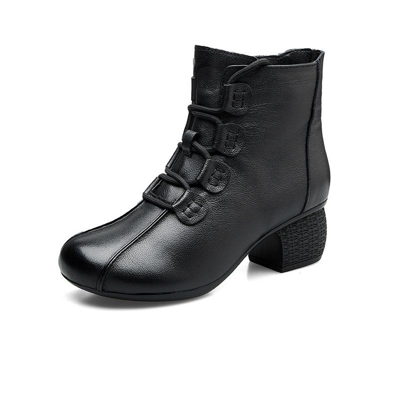 New Autumn and Winter Women's Shoes Padded Thick Heel Cotton Shoes Mother Non-slip Outside Wear Boots Cowhide Martin Boots