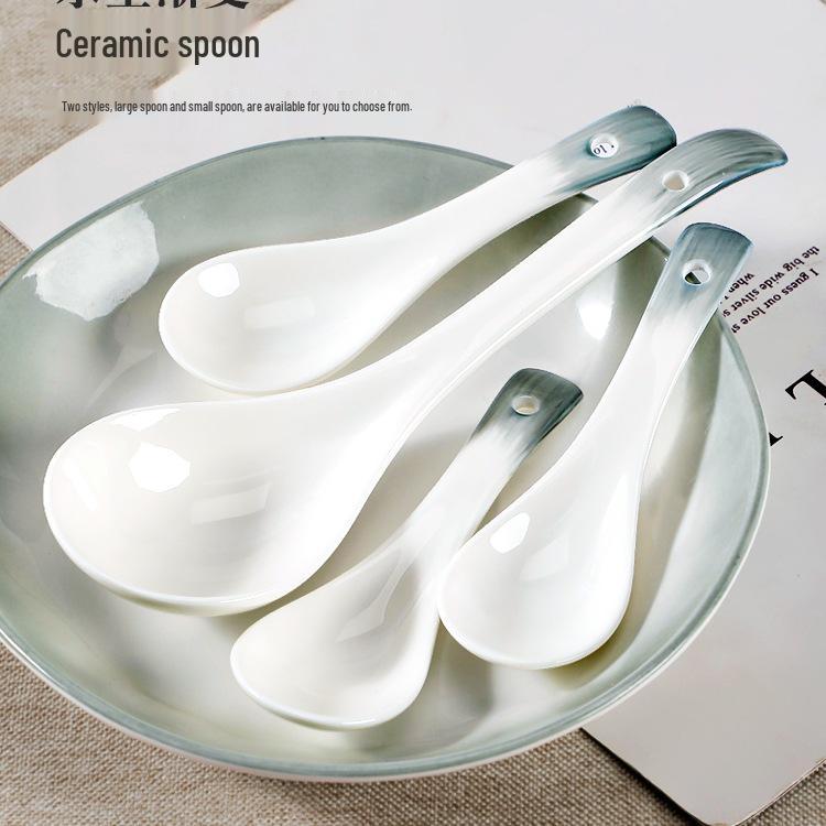 Ceramic Long-Handled Spoons - Set of 10 for Home, Restaurants, Soups, and Children s Dining 4 Small Spoons