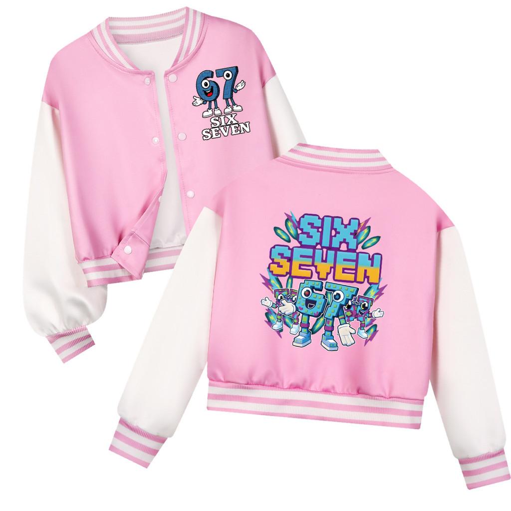 

5220 Kids Girls Boys Steal a Brainrot 67 Six Seven Printed Casual Long Sleeves Baseball Jacket Coat 160cm рожевий