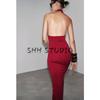 Summer Women's Clothing Ruched Decoration Open Back Hanging Collar Opening Design Knitting Midi Skirt Dress 4938020