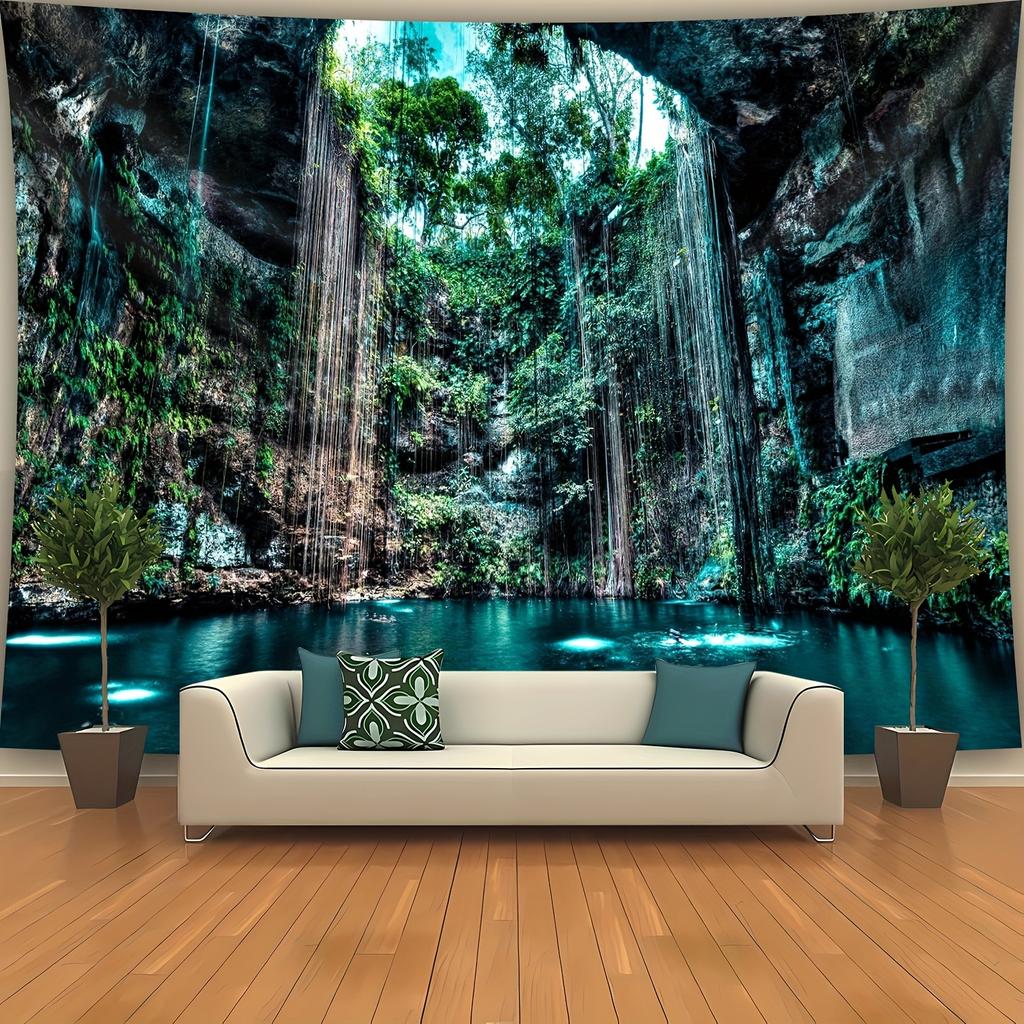 1Pc Ultra Large Size Cave Natural Swimming Pool Scenery Photo Background Wall Tapestry-Large Size Decorative Hanging Cloth