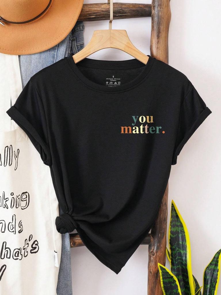An die Person hinter mir Briefdrucke Damen T-Shirt Lässig Locker Kurzarm Street Atmungsaktive Kleidung Sommer O-Ausschnitt T-Shirts