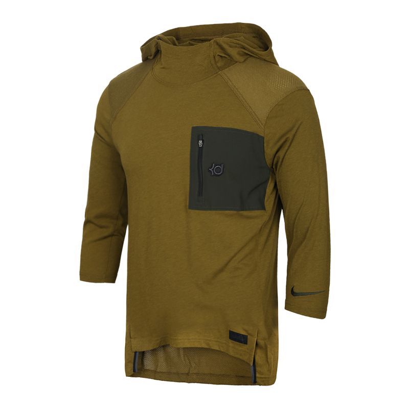 Nike As Kd M Nk Top 3Qt Shooter Pullover Comfortable Pocket Hooded Raglan Short Sleeve T-Shirt Men Tops Green AJ0376-399