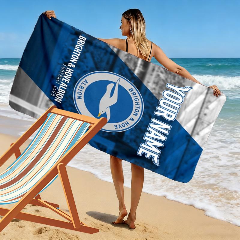 Custom Name Brighton Hove Albion Print Beach Towel, Large Soft Quick Dry Towel for Beach Camping Swimming