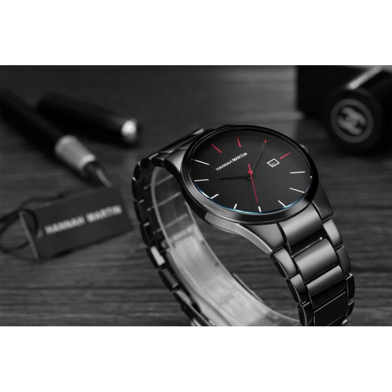 HannahMartin Men's Waterproof Watch fashion Silver Stainless Steel Belt Quartz Watch Large Dial