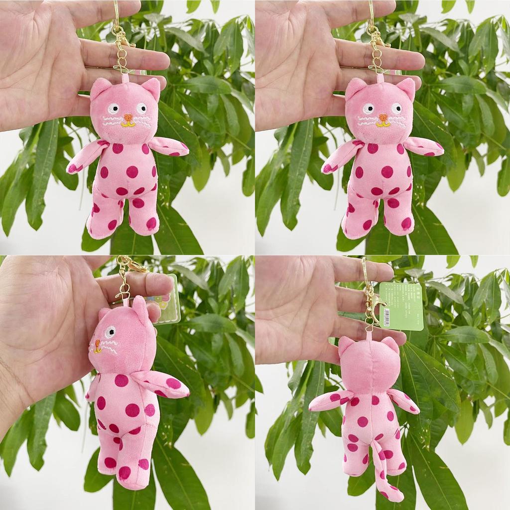 Lovely Pink Polka Dot Plush Cat Keyring Toy Collectible For Animal Lovers And Kids